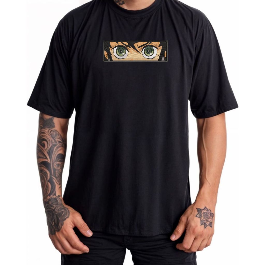 Camiseta Inosuke Demon Slayer bordada Oversized Algodão