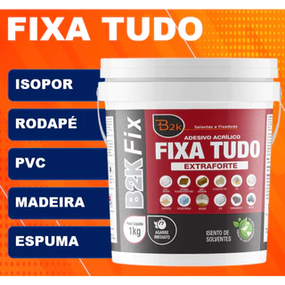 Cola Fixa Tudo Balde 1 kg Adesivo Branca ExtraForte Monta Fixa Isopor Telha Rodapé Mdf Sanca Espuma Gesso