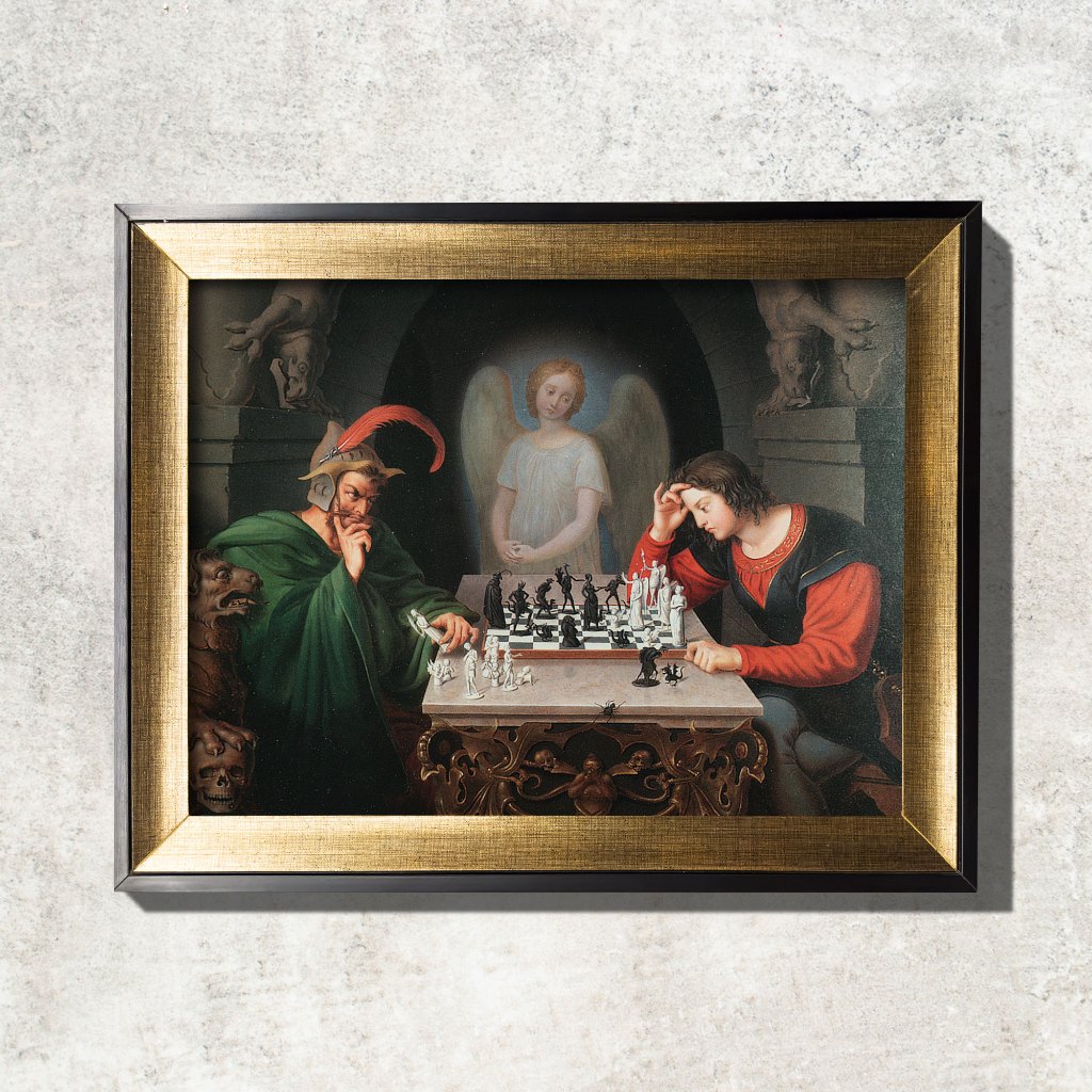 Quadro - Xeque-mate (Xadrez) – Friedrich Moritz August Retzsch - Com Moldura em Madeira