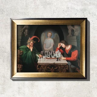 Quadro - Xeque-mate (Xadrez) – Friedrich Moritz August Retzsch - Com Moldura em Madeira