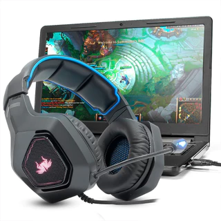 Fone Headset Gamer LED RGB Com Microfone Compatível com PC X-ONE PS4 Original KNUP KP-488