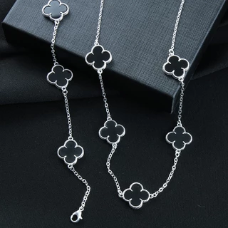 ZANNE KIT COLAR E PULSEIRA TREVO DA SORTE PRETO MASCULINO NEYMAR FOLHEADO OURO E PRATA