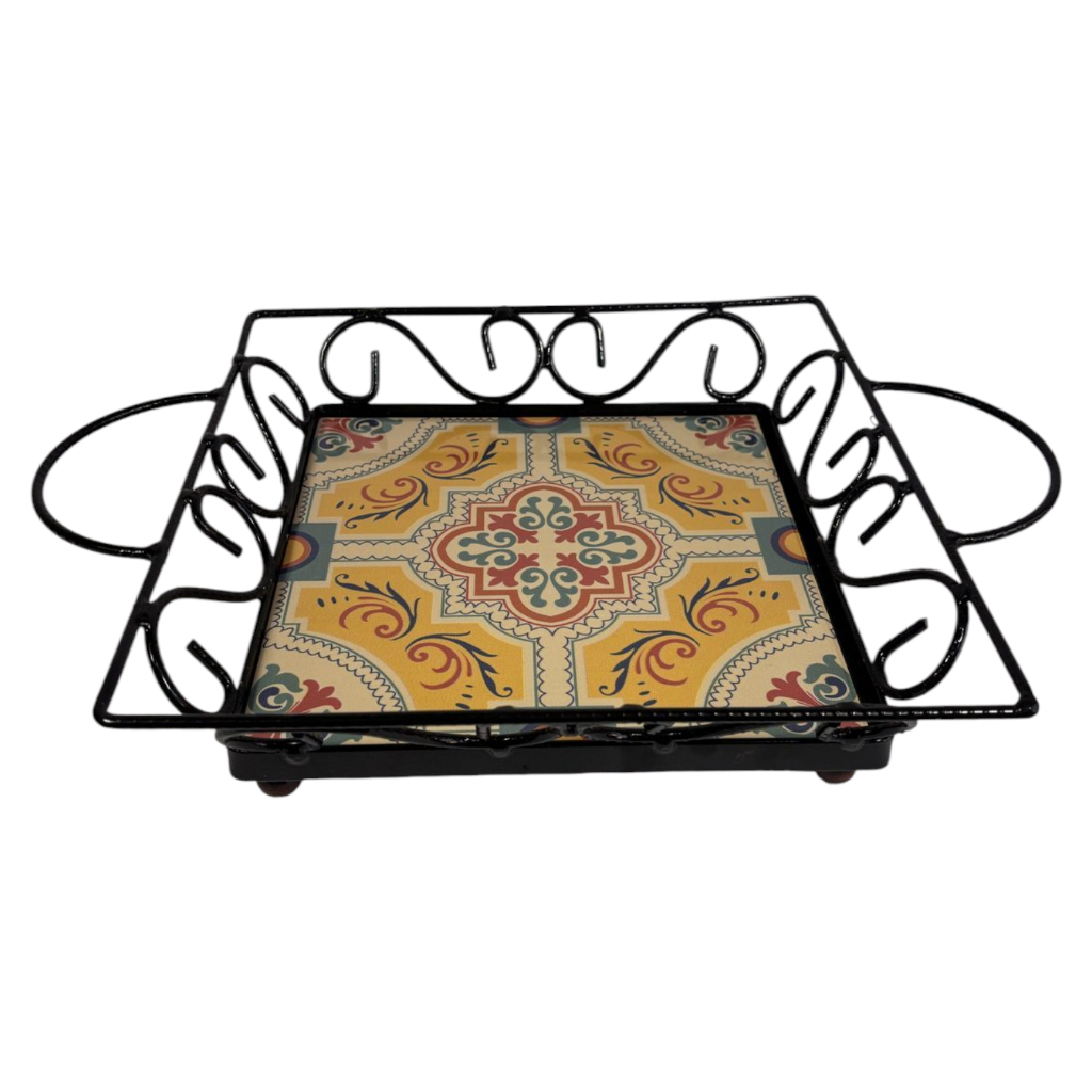 Bandeja Fruteira Decorativo Mesa Cozinha Rústica Ferro Azulejo