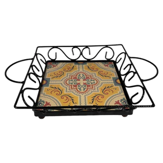 Bandeja Fruteira Decorativo Mesa Cozinha Rústica Ferro Azulejo