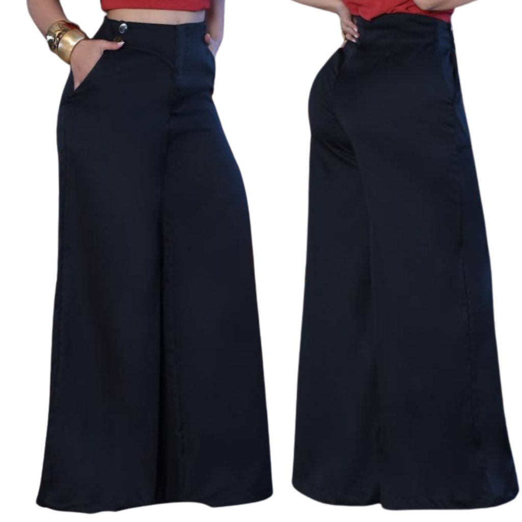 Calça Pantalona Feminina Tecido Liocel Cintura Alta Elegante Moda