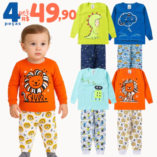 Kit 4 Peças Pijama Sortido Infantil Menino Meia Estação em Oferta na Shopee