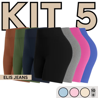 Kit 5 Shorts Feminino Fitness Meia Coxa Cintura Alta Bermuda Legging Zero Transparência em Oferta na Shopee