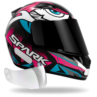 Capacete Feminino Ebf Spark Dragon Eagle Preto Rosa Com Viseira Fumê