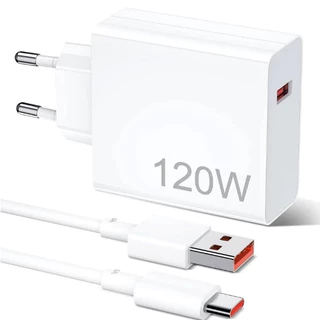 Carregador rápido de 120W 67W com 6A USB C cabo 1M para Mi Turbo Charge Turbo Power Cabo USB + Cabo Tipo C