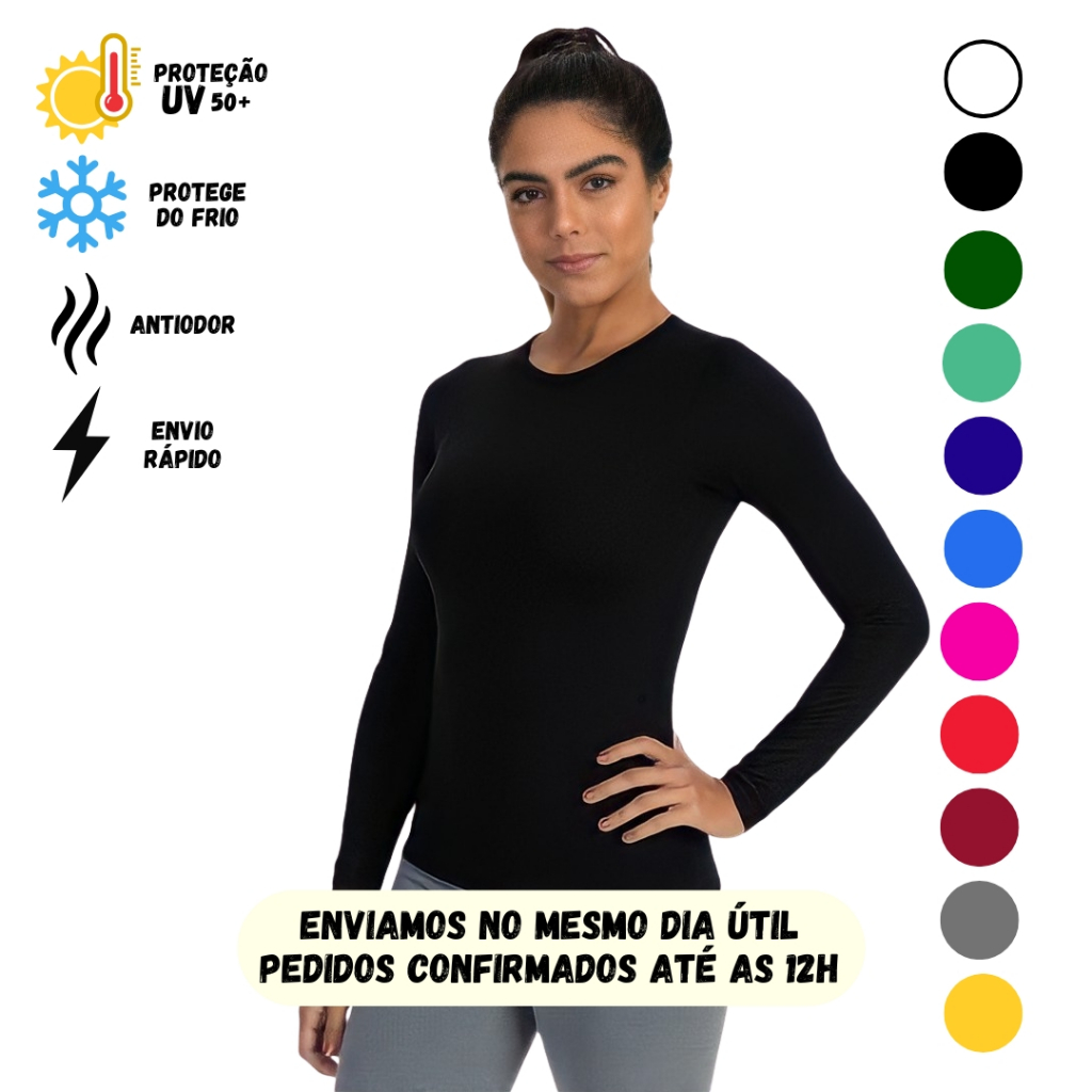 Camiseta Feminina Proteção Solar Feminina UV Lisa - Segunda Pele ...