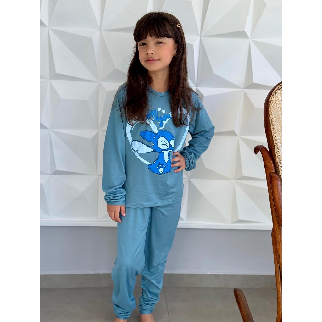 Pijama Longo Juvenil Stitch Suede Premium Inverno Quentinho – Conjunto Blusa e Calça em Oferta na Shopee