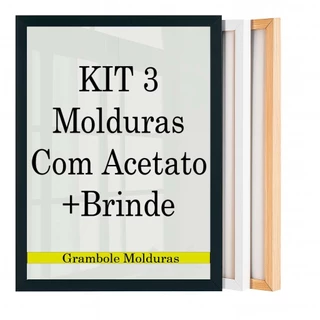 KIT 3 Molduras A4 A3 A5 A6 30x30 Com Acetato + Brinde Poster Decorativo Certificado Diploma Foto