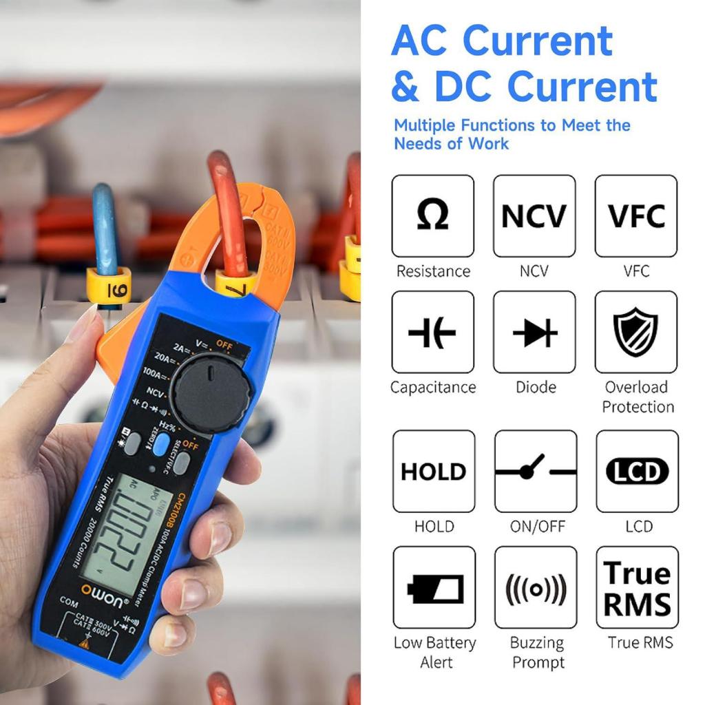 OWON CM2100B - Multimetro digitale Bluetooth, 100 A, AC DC, corrente di voltaggi