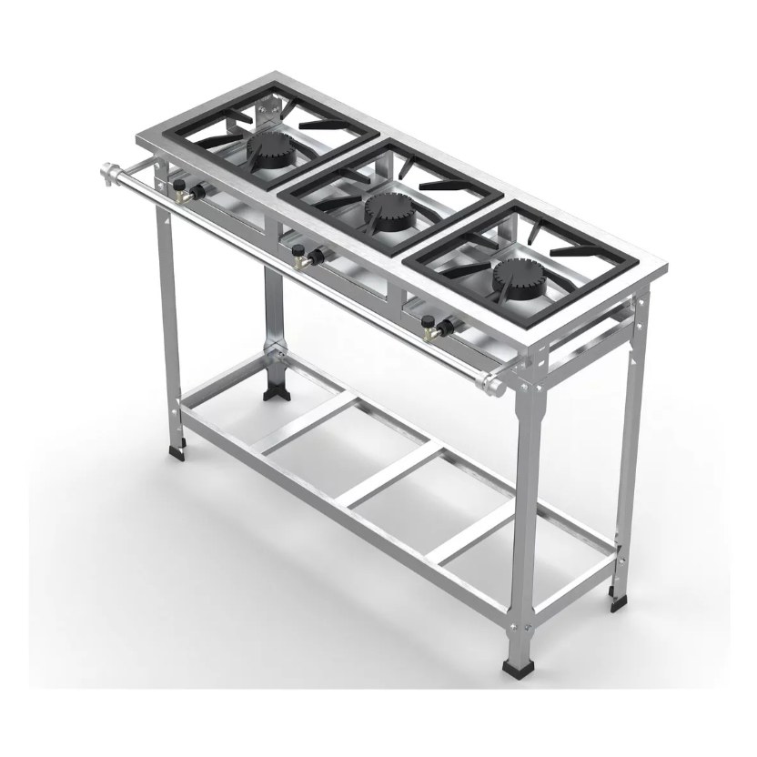 Fogão Industrial Inox 430 3 Bocas Queimadores Alta Pressão C