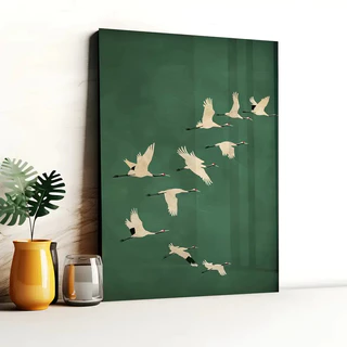 Quadro Decorativo Garça Fundo Verde Minimalista Arte Moderna