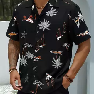 Camisa Floral Havaiana de Florida Masculina Manga Curta