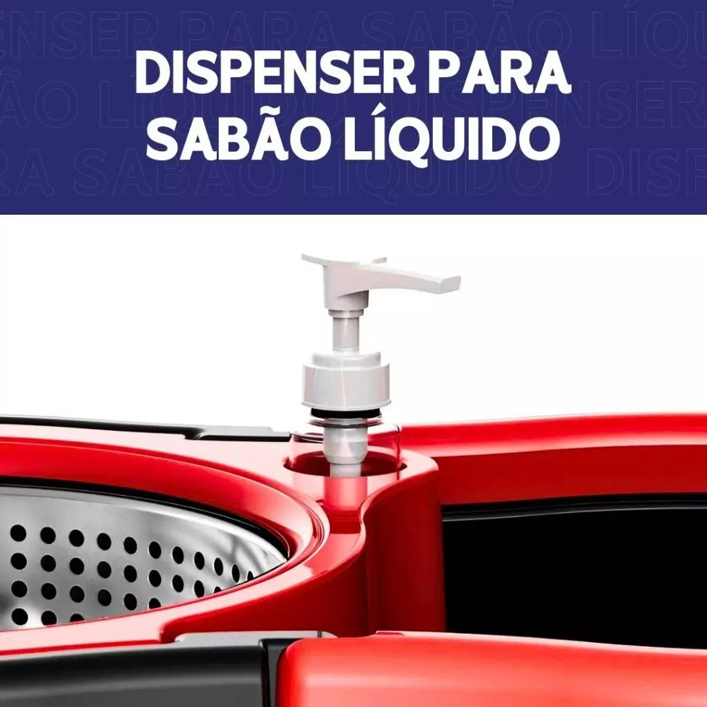 Mop Giratório 360 Cabo 140cm Balde Centrífuga Cesto Inox 14L 2 Refis Microfibra Esfregão Spin - Imagem 3