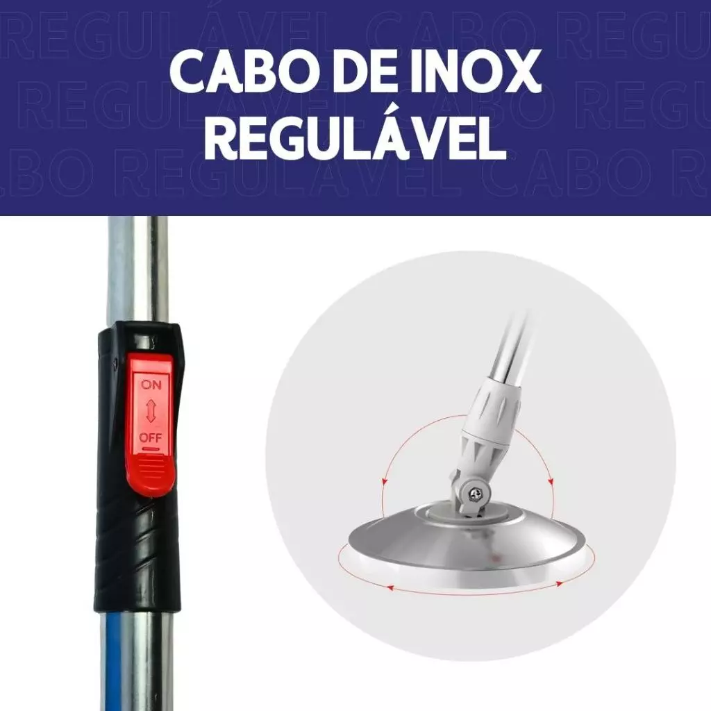 Mop Giratório 360 Cabo 140cm Balde Centrífuga Cesto Inox 14L 2 Refis Microfibra Esfregão Spin