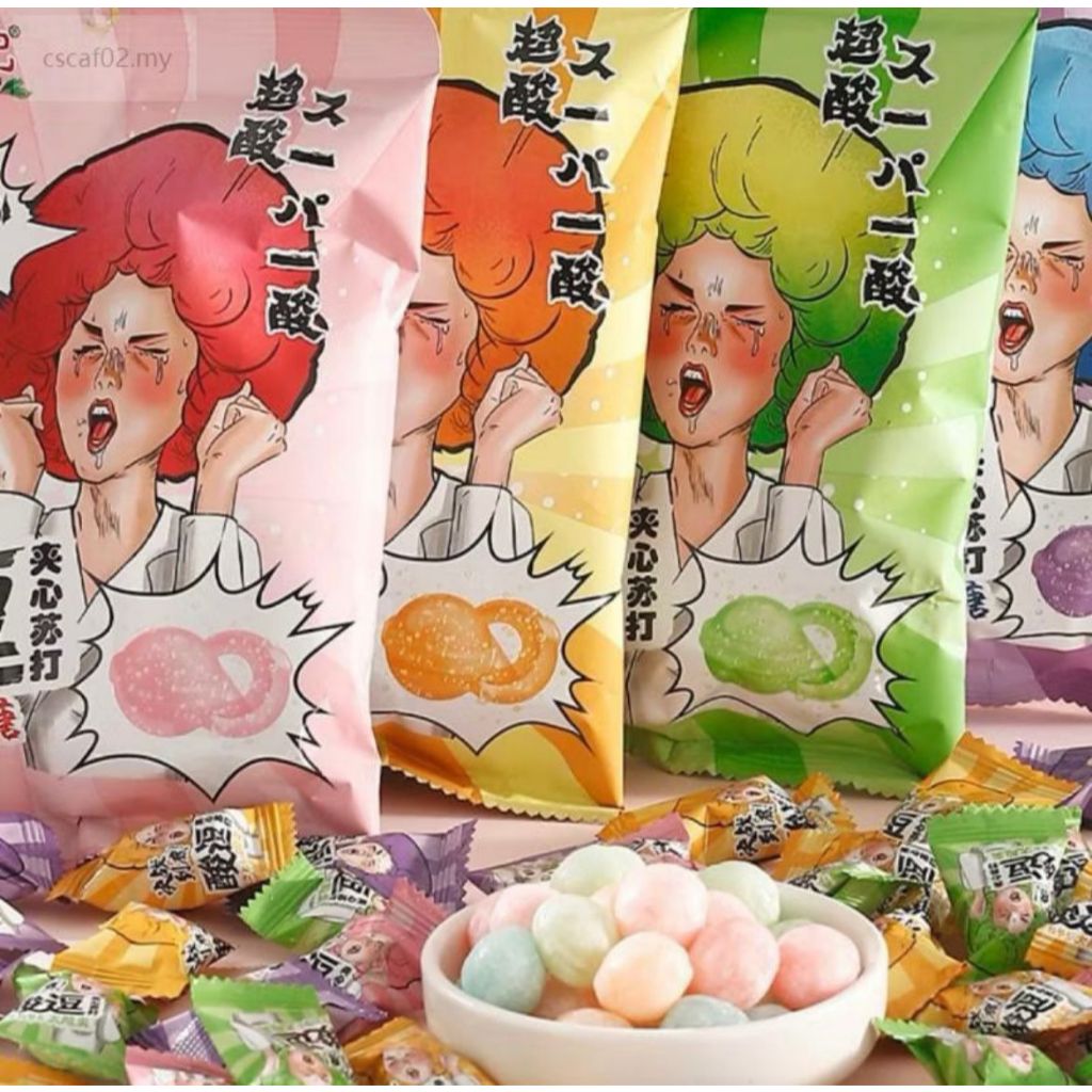 Bala Super Azeda Hong Tai Kee 65g Importada Sabores Uva, Pêssego