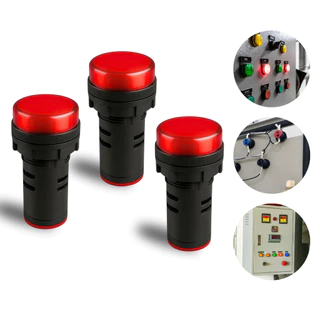 Kit 3 Sinaleiros Led 22mm Bivolt Comando Painel Elétrico Vermelho