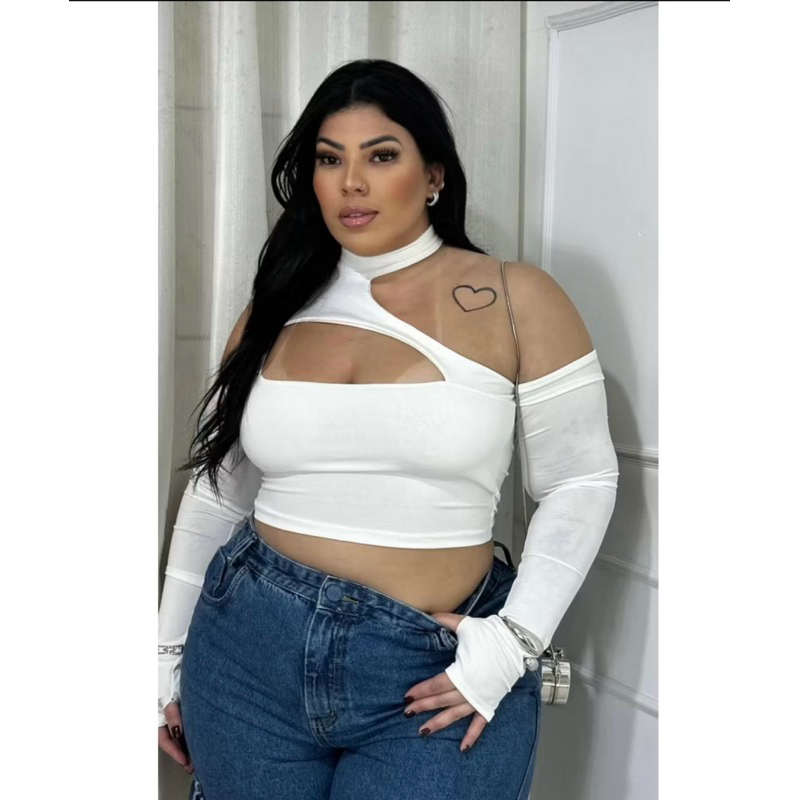 cropet plusize duda Manga Longa Decotado Plus Size Ciganinha Moda ...