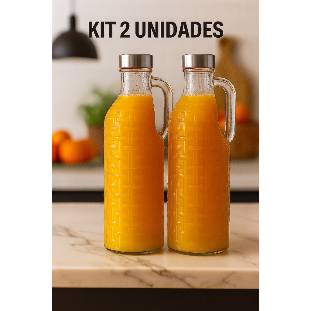 kit 2 Garrafa de Vidro Transparente 1 Litro P/ Geladeira Água Suco C ...