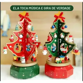 Árvore de Natal Musical a Corda Madeira Com Peças Enfeite Decorativo Decoração Natalina Feliz 2025