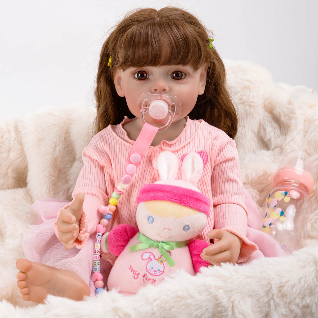 Boneca Reborn Silicone Pintada Realista Menina 55cm Olho Grande
