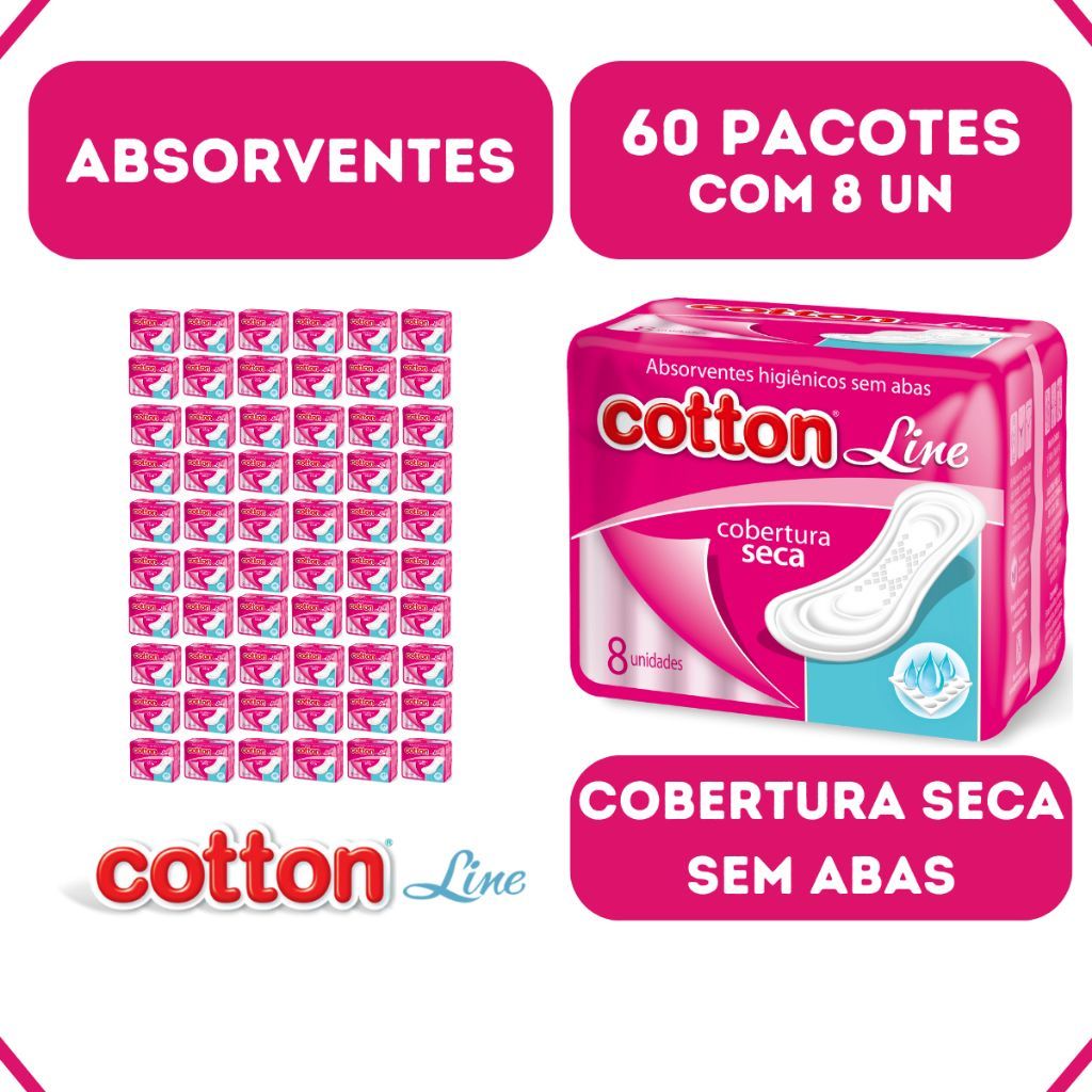 KIT 60 Absorventes de Corbertura SECA com 8 unidades cada ( Com e Sem ...