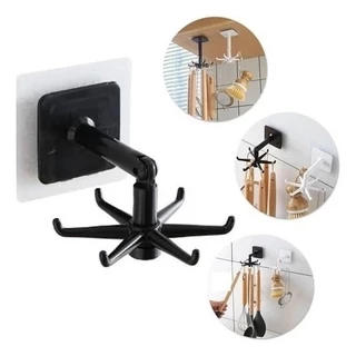 Kit 4 Ganchos Giratório Rotativo 360 Graus Suporte Com Adesivo Fixação Multiuso Organizador