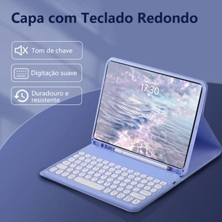 Capa com teclado redondo e mouse para Samsung Galaxy Tab A7, A8, A9+, S7+ S8+ S7FE, S7 S8, S6 lite, S8 Ultra