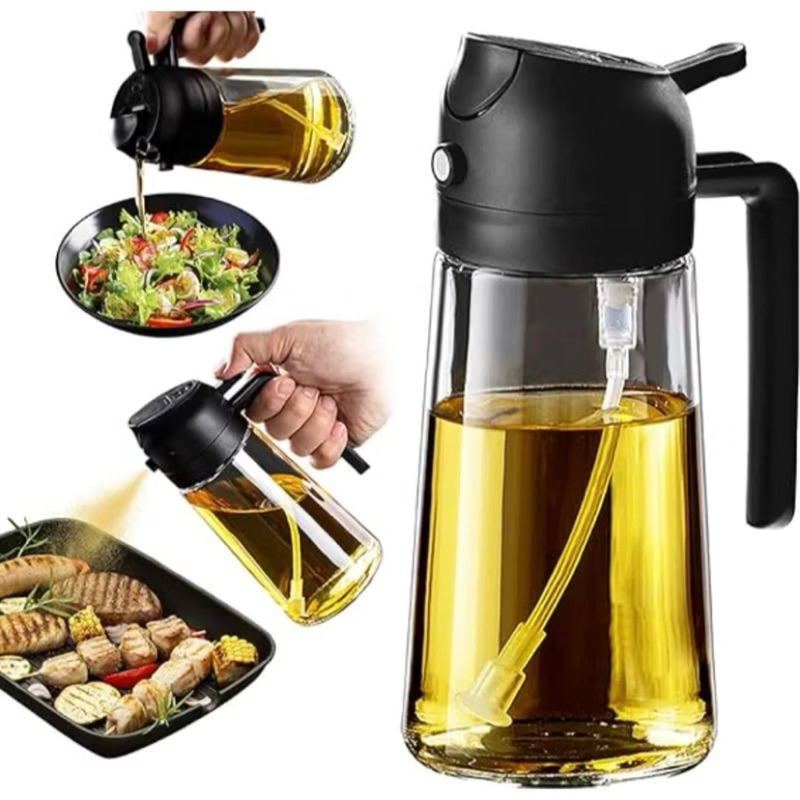 Spray Borrifador Dosador 2 em 1 – Azeite, Vinagre ou Óleo | Galheteiro de Vidro 470ml