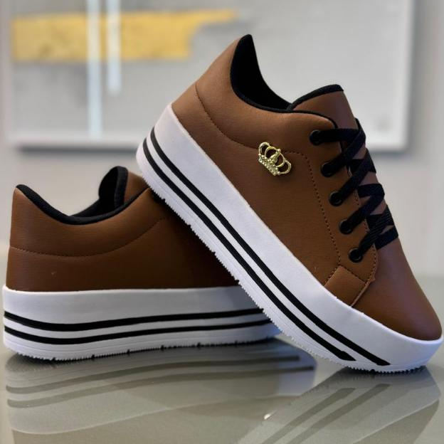 View product: Tênis Feminino Plataforma 4cm Sola Alta Preto Branco Nude Terra Cota Casual Macio Confortável