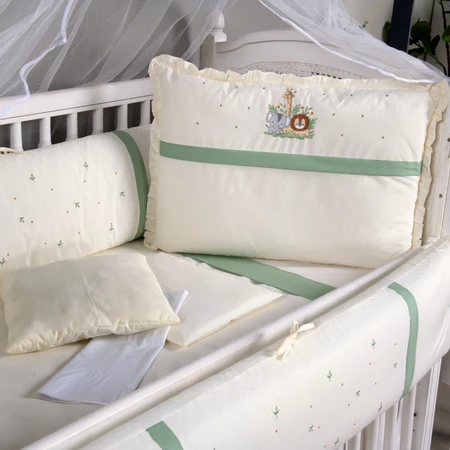 Kit berço 10 peças menino safari verde com mosquiteiro 