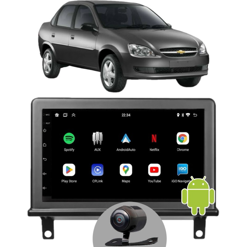 Central Multimídia Android Auto CarPlay GPS Corsa Classic Wind ...