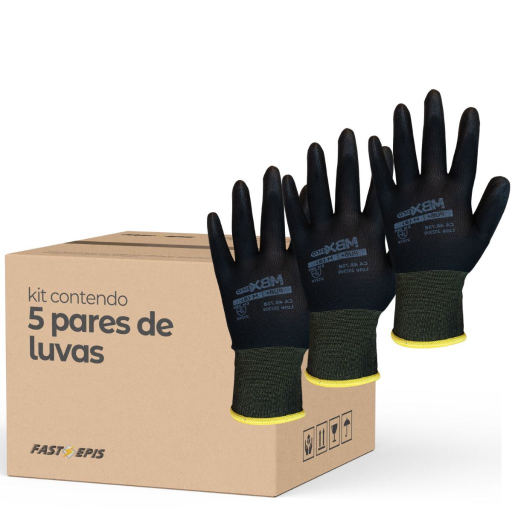 Kit 5 Pares - Luva de Segurança PUB+ Medix Tato Flexibilidade e