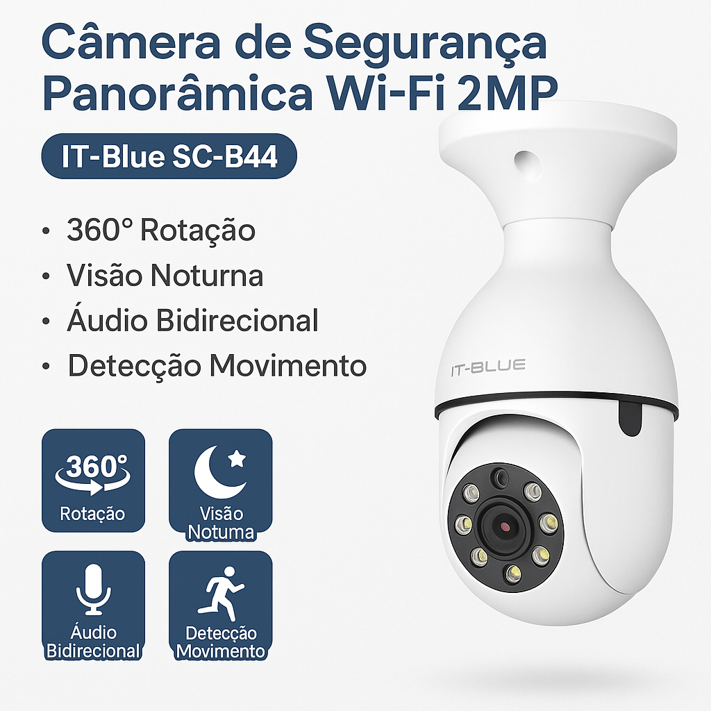 Câmera de Segurança Panorâmica Wi-Fi 2MP IT-Blue SC-B44 360° Visão ...
