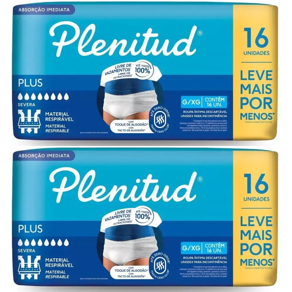 Kit 2ptes Fralda Roupa Íntima Plenitud G/XG - Cintura 112 a 137cm