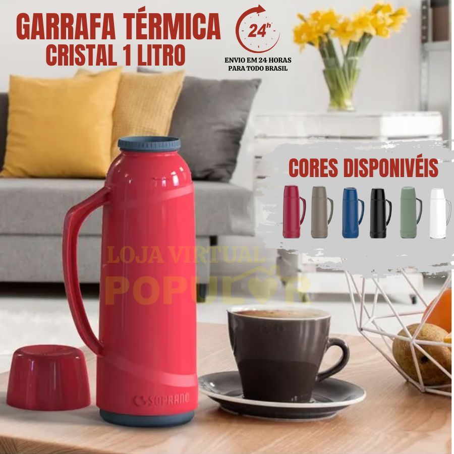 Garrafa térmica 1 Litro café chá Soprano Diversas Cores