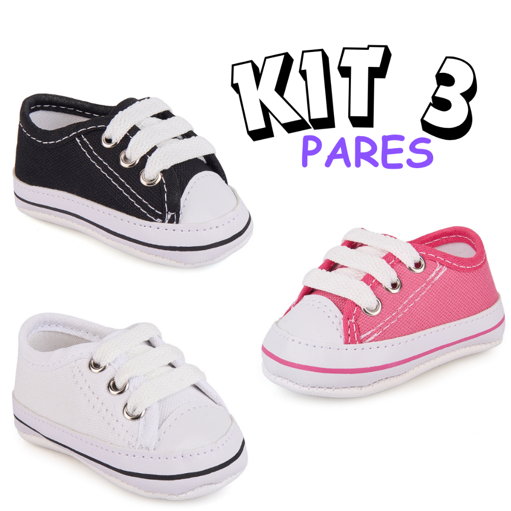 Kit Pares Sapatinhos Bebê Confortável Menina Unissex Macio
