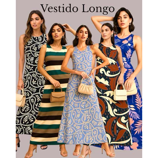 Vestido Longo Feminino Soltinho de Malha Fria Elegante Vestido  Midi Moderno G em Oferta na Shopee