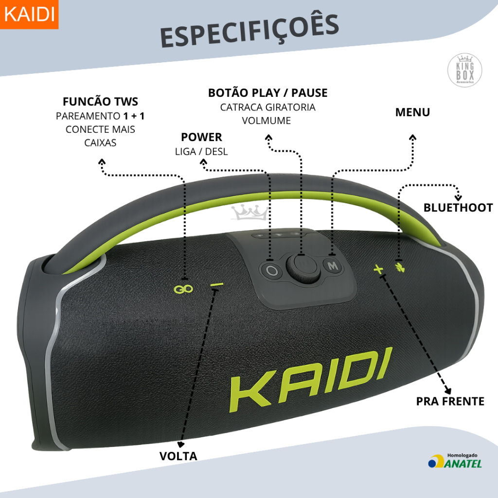 Kaidi KD-889 Caixa de Som 300W Bluetooth Grave Potente com USB e