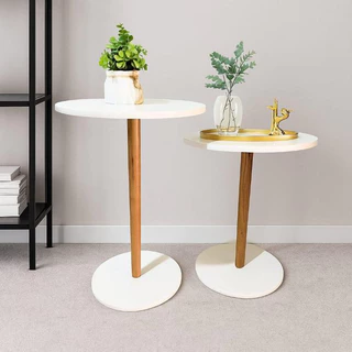 Kit 2 Mesas Laterais Monopé Design redondo na cor off white
