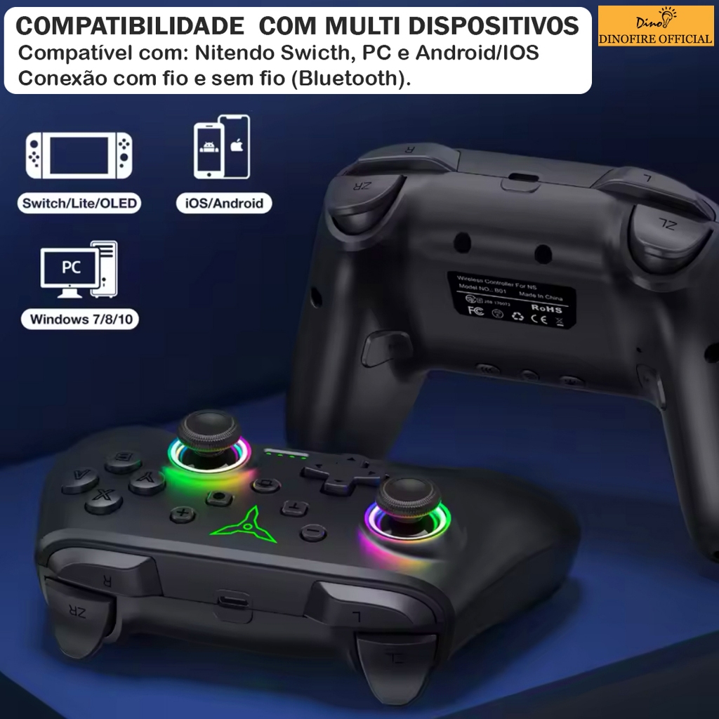 Controle Sem Fio Gamer Dinofire P218 TP28 Switch PC Android iOS