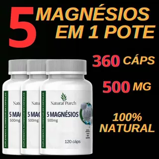 5 Magnésios 120 cápsulas de 500mg (magnésio Quelato, Malato, Turato, Citrato e Óxido em Oferta na Shopee