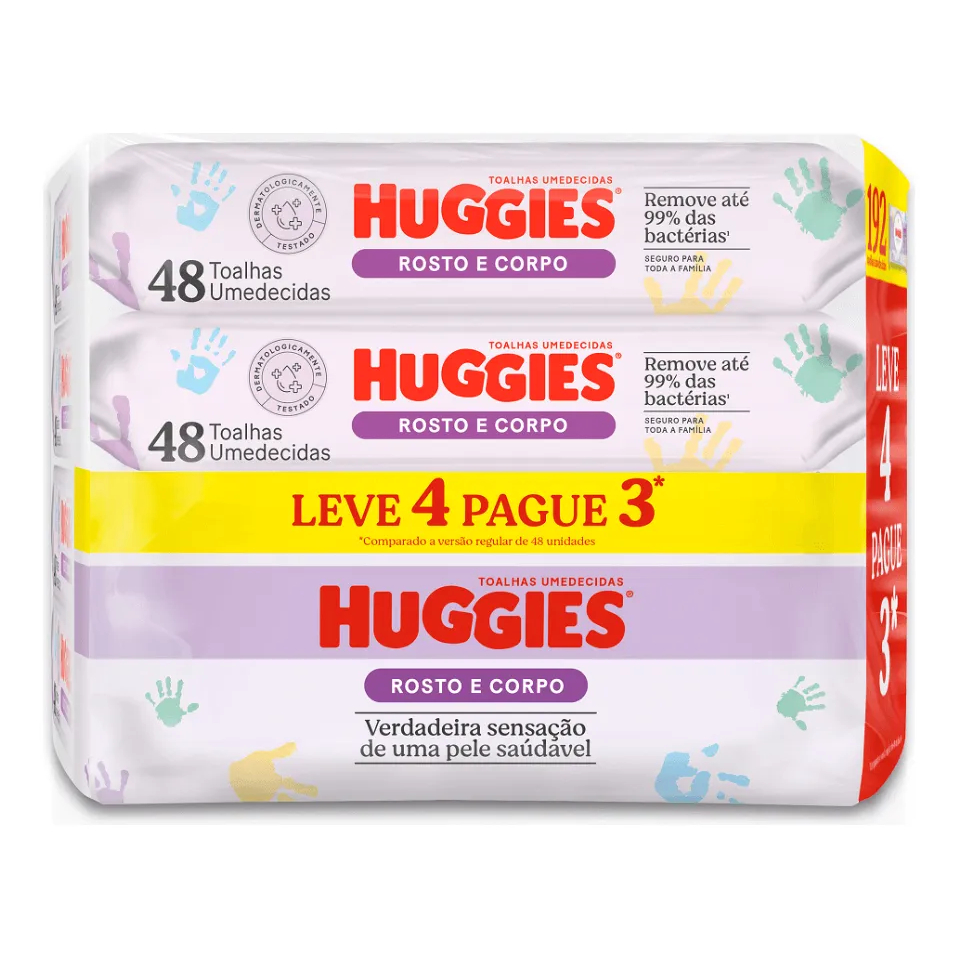 Toalha Lenço Umedecido Huggies Rosto E Corpo - Leve 4 Pague 3 Pacote C ...