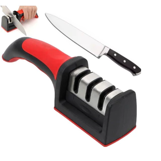 Amolador afiador de facas em aço inox com 3 afiadores em Oferta na Shopee