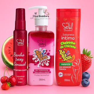 Kit Perfume de Calcinha Sensual + Creme para Virilha Gel Babasoul + Sabonete Íntimo Melancia Soul Apinil