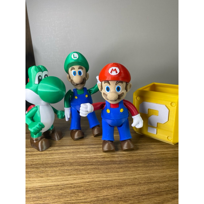 Kit Super Mario Impresso em 3D – Mario, Luigi, Yoshi e Bloco Surpresa | Bonecos Colecionáveis em Oferta na Shopee