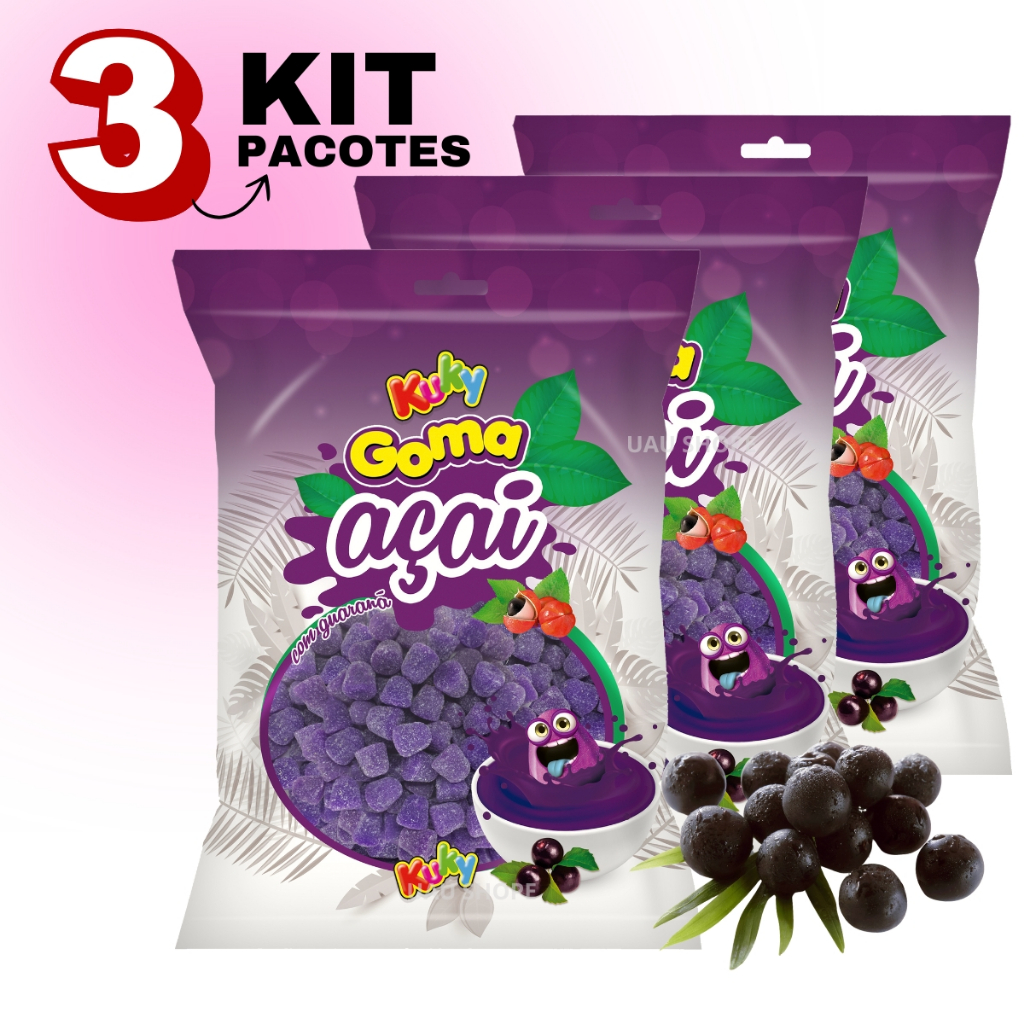 Bala De Goma Sino Açai C/ Guaraná 500gr - Kuky